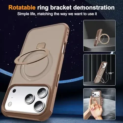 SKYLMW iPhone 17 Pro uchun mos keladigan, ko'rinmas magnit O-Ring stendga ega, harbiy standartdagi yarim shaffof telefon g'ilofi iPhone 17 Pro 6.3