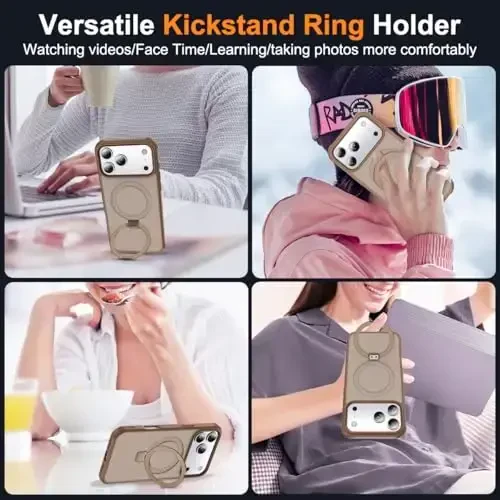 SKYLMW iPhone 17 Pro uchun mos keladigan, ko'rinmas magnit O-Ring stendga ega, harbiy standartdagi yarim shaffof telefon g'ilofi iPhone 17 Pro 6.3