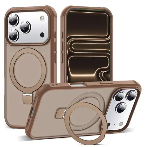 SKYLMW iPhone 17 Pro uchun mos keladigan, ko'rinmas magnit O-Ring stendga ega, harbiy standartdagi yarim shaffof telefon g'ilofi iPhone 17 Pro 6.3