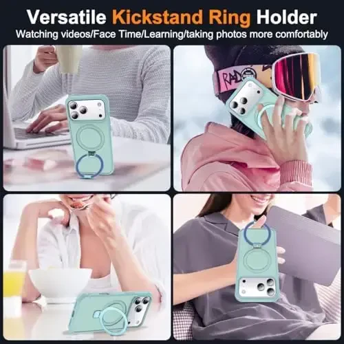 SKYLMW iPhone 17 Pro uchun mos keladigan ko'rinmas magnit O-Ring stendli harbiy darajadagi yarim shaffof telefon qutisi iPhone 17 Pro 6.3