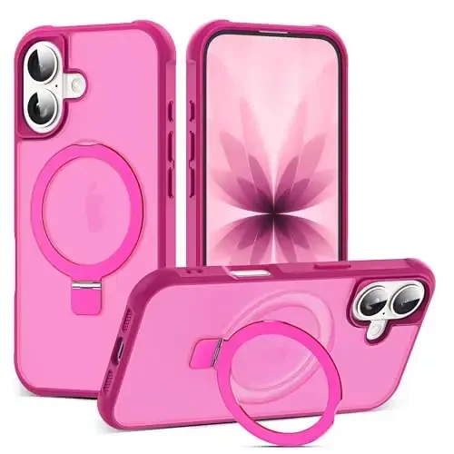 SKYLMW iPhone 17 uchun g'ilof, ko'rinmas magnit O-Ring stend bilan, harbiy standartdagi yarim shaffof telefon g'ilofi iPhone 17 6.3