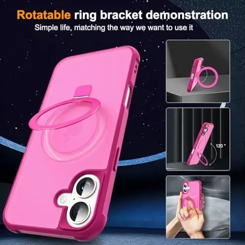 SKYLMW iPhone 17 uchun g'ilof, ko'rinmas magnit O-Ring stend bilan, harbiy standartdagi yarim shaffof telefon g'ilofi iPhone 17 6.3