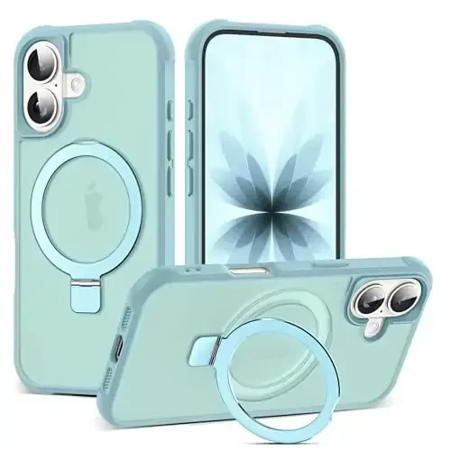 SKYLMW iPhone 17 uchun g'ilof, ko'rinmas magnit O-Ring stendli, harbiy standartga javob beruvchi yarim shaffof telefon g'ilofi iPhone 17 6.3
