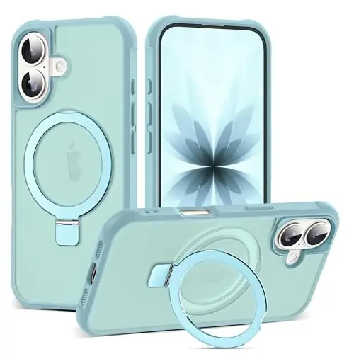 SKYLMW iPhone 17 uchun g'ilof, ko'rinmas magnit O-Ring stendli, harbiy standartga javob beruvchi yarim shaffof telefon g'ilofi iPhone 17 6.3
