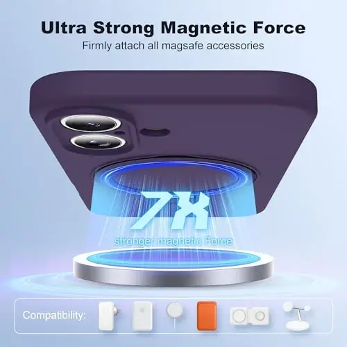 SKYLMW iPhone 17 uchun g‘ilof, magnitli ko‘rinmas stend bilan, Mag-Safe bilan mos, harbiy darajadagi zarbaga chidamli silikon iPhone 17 telefon g‘iloflari ayollar va erkaklar uchun 6.3