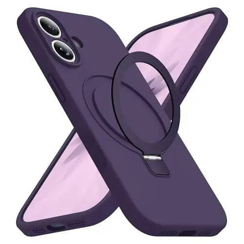 SKYLMW iPhone 17 uchun g‘ilof, magnitli ko‘rinmas stend bilan, Mag-Safe bilan mos, harbiy darajadagi zarbaga chidamli silikon iPhone 17 telefon g‘iloflari ayollar va erkaklar uchun 6.3