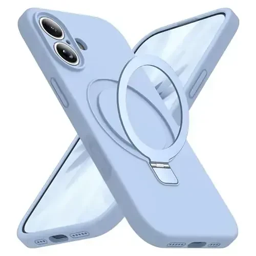 SKYLMW iPhone 17 uchun g'ilof, magnitli ko'rinmas stend bilan, Mag-Safe harbiy standartga mos, zarbaga chidamli silikon iPhone 17 ayollar va erkaklar uchun telefon g'ilofi 6.3