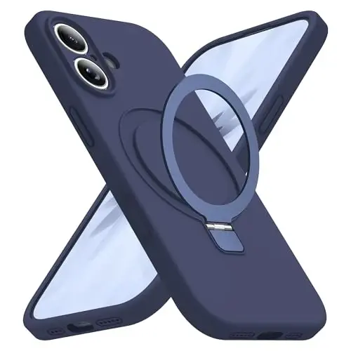 SKYLMW iPhone 17 uchun g‘ilof Magnitli ko‘rinmas stend bilan mos Mag-Safe harbiy sinovdan o‘tgan zarbaga chidamli silikon iPhone 17 telefon g‘iloflari ayollar va erkaklar uchun 6.3