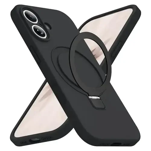 SKYLMW iPhone 17 uchun g'ilof, magnitli ko'rinmas stend bilan mos, Mag-Safe harbiycha sinovdan o'tgan zarbaga chidamli silikon iPhone 17 ayollar va erkaklar uchun telefon g'ilofi 6.3