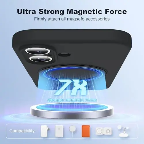 SKYLMW iPhone 17 uchun g'ilof, magnitli ko'rinmas stend bilan mos, Mag-Safe harbiycha sinovdan o'tgan zarbaga chidamli silikon iPhone 17 ayollar va erkaklar uchun telefon g'ilofi 6.3