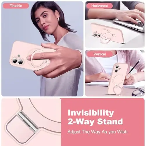 SKYLMW iPhone 17 uchun g‘ilof, magnitli ko‘rinmas tirgak bilan, Mag-Safe harbiy sinovdan o‘tgan zarbga chidamli silikon iPhone 17 telefon g‘iloflari ayollar va erkaklar uchun 6.3