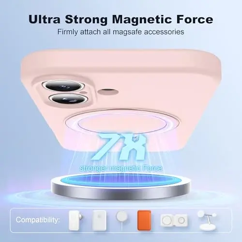 SKYLMW iPhone 17 uchun g‘ilof, magnitli ko‘rinmas tirgak bilan, Mag-Safe harbiy sinovdan o‘tgan zarbga chidamli silikon iPhone 17 telefon g‘iloflari ayollar va erkaklar uchun 6.3