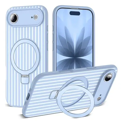 SKYLMW iPhone Air Keysi Magnitli Ko'rinmas Tayanch Bilan Mos Keladi [Mag-Safe Bilan Mos Keladi][Yoqimli Estetik Chiziqli Naqsh] Ayollar va Erkaklar uchun Silikon 17 Air Telefon Keysi 6.5