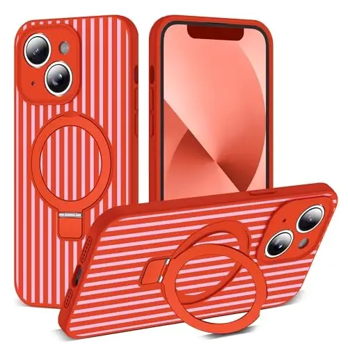SKYLMW Mag-Safega mos keluvchi magnitli ko'rinmas stendli iPhone 13 gilofi [Yoqimli estetik chiziqli naqsh] Ayollar va erkaklar uchun silikon 13 telefon gilofi 6.1