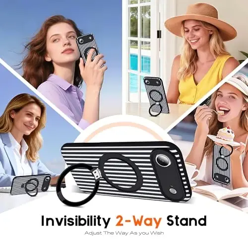 SKYLMW Magnetic Invisible Stand-ga ega iPhone Air G‘ilofi [Mag-Safe bilan mos keladi][Yoqimli Estetik Chiziqli Naqsh] Ayollar va erkaklar uchun 6.5 dyuymli silikon 17 Air telefon g‘ilofi，Qora/Oq - SKYLMW (1)