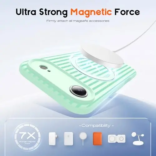 SKYLMW Magnetic Invisible Stand-ga ega iPhone Air G‘ilofiga mos keladi [Mag-Safe bilan mos keladi][Yoqimli Estetik Chiziqli Naqsh] Ayollar va Erkaklar uchun Silikon 17 Air Telefon G‘ilofi 6.5 dyuym, To‘q Yashil/Yalpiz Yashil - 3