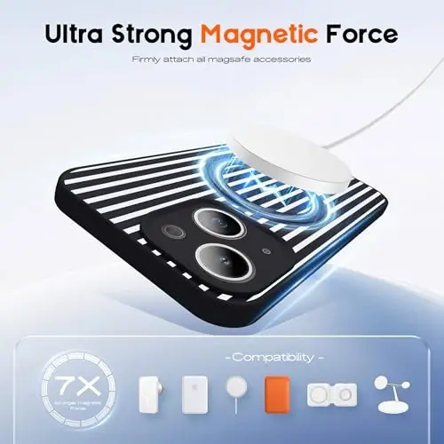 SKYLMW Magnetic Invisible Stand-li iPhone 15 Plus G‘ilofiga mos [Mag-Safe bilan mos keladi][Yoqimli Estetik Chiziqli Naqsh] Ayollar va Erkaklar uchun Silikon 15 Plus Telefon G‘ilofi 6.7