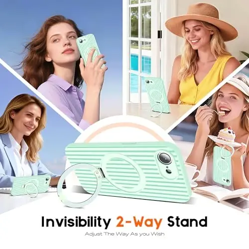 SKYLMW Magnetic Invisible Stand-li iPhone 16E Case bilan mos keladi [Mag-Safe bilan mos keladi][Yoqimli estetik chiziqli naqsh] Ayollar va erkaklar uchun 16E silikon telefon g‘ilofi 6.1