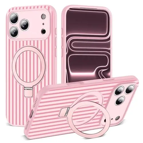 SKYLMW Magnitli Ko'rinmas Tayanchli iPhone 17 Pro G‘ilofi [Mag-Safe bilan mos keladi][Yoqimli Estetik Chiziqli Naqsh] Ayollar va Erkaklar uchun Silikon 17 Pro Telefon G‘ilofi 6.3