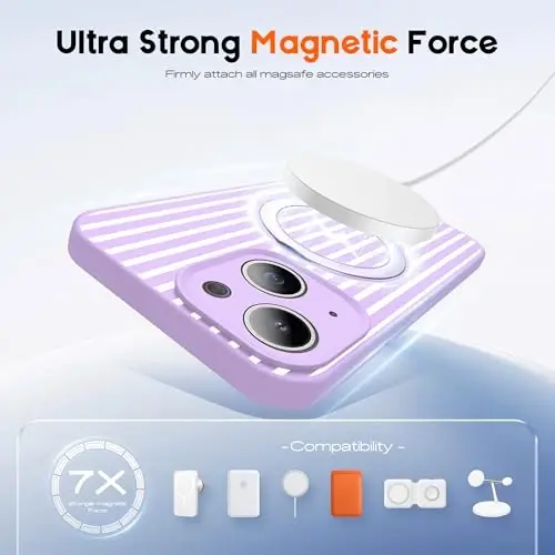 SKYLMW Compatible with iPhone 13 Case with Magnetic Invisible Stand [Compatible with Mag-Safe][Cute Aesthetic Striped Pattern] Silicone 13 Phone Case for Women Men 6.1