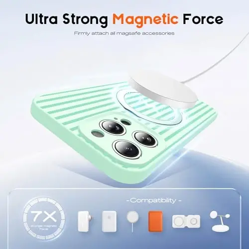 SKYLMW Compatible with iPhone 14 Pro Case with Magnetic Invisible Stand [Compatible with Mag-Safe][Cute Aesthetic Striped Pattern] Silicone 14 Pro Phone Case for Women Men 6.1