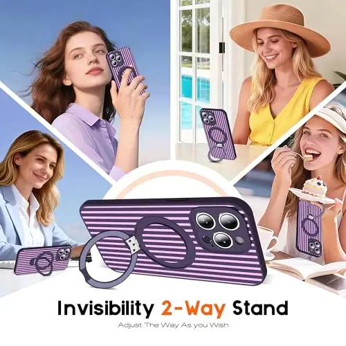 SKYLMW Compatible with iPhone 14 Pro Max Case with Magnetic Invisible Stand [Compatible with Mag-Safe][Cute Aesthetic Striped Pattern] Silicone 14 Pro Max Phone Case for Women Men 6.7
