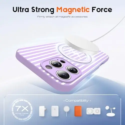 SKYLMW Compatible with iPhone 16 Pro Case with Magnetic Invisible Stand [Compatible with Mag-Safe][Cute Aesthetic Striped Pattern] Silicone 16 Pro Phone Case for Women Men 6.3