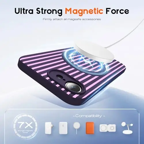 SKYLMW Compatible with iPhone 16E Case with Magnetic Invisible Stand [Compatible with Mag-Safe][Cute Aesthetic Striped Pattern] Silicone 16E Phone Case for Women Men 6.1