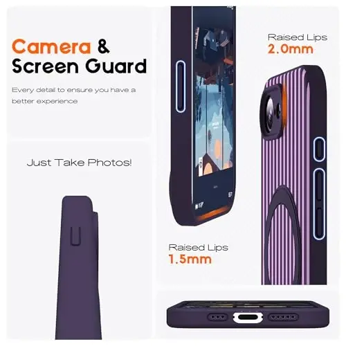 SKYLMW Compatible with iPhone 16E Case with Magnetic Invisible Stand [Compatible with Mag-Safe][Cute Aesthetic Striped Pattern] Silicone 16E Phone Case for Women Men 6.1