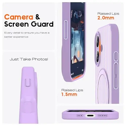 SKYLMW Compatible with iPhone 17 Case with Magnetic Invisible Stand [Compatible with Mag-Safe][Cute Aesthetic Striped Pattern] Silicone 17 Phone Case for Women Men 6.3