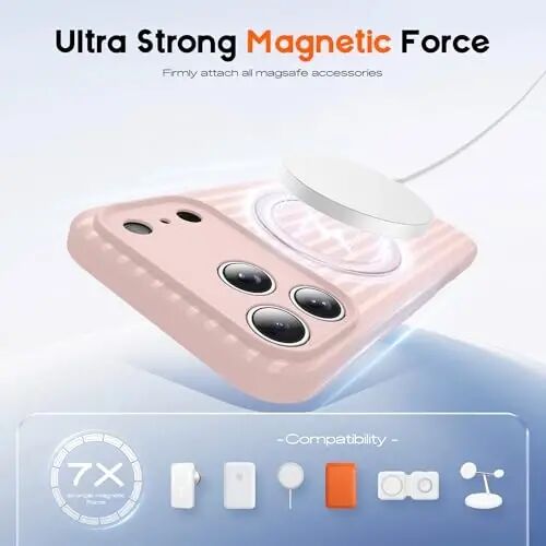 SKYLMW Compatible with iPhone 17 Pro Case with Magnetic Invisible Stand [Compatible with Mag-Safe][Cute Aesthetic Striped Pattern] Silicone 17 Pro Phone Case for Women Men 6.3