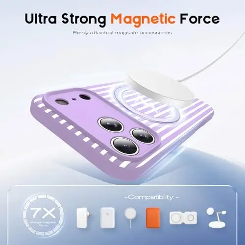 SKYLMW Compatible with iPhone 17 Pro Case with Magnetic Invisible Stand [Compatible with Mag-Safe][Cute Aesthetic Striped Pattern] Silicone 17 Pro Phone Case for Women Men 6.3