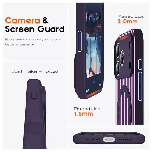 SKYLMW Compatible with iPhone 17 Pro Max Case with Magnetic Invisible Stand [Compatible with Mag-Safe][Cute Aesthetic Striped Pattern] Silicone 17 Pro Max Phone Case for Women Men 6.9