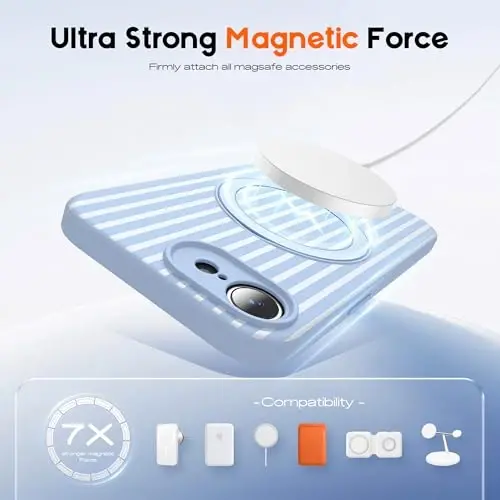 SKYLMW Compatible with iPhone 17E Case with Magnetic Invisible Stand [Compatible with Mag-Safe][Cute Aesthetic Striped Pattern] Silicone 17E Phone Case for Women Men 6.1