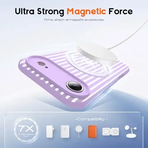 SKYLMW Compatible with iPhone Air Case with Magnetic Invisible Stand [Compatible with Mag-Safe][Cute Aesthetic Striped Pattern] Silicone 17 Air Phone Case for Women Men 6.5