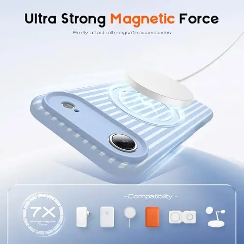 SKYLMW Compatible with iPhone Air Case with Magnetic Invisible Stand [Compatible with Mag-Safe][Cute Aesthetic Striped Pattern] Silicone 17 Air Phone Case for Women Men 6.5