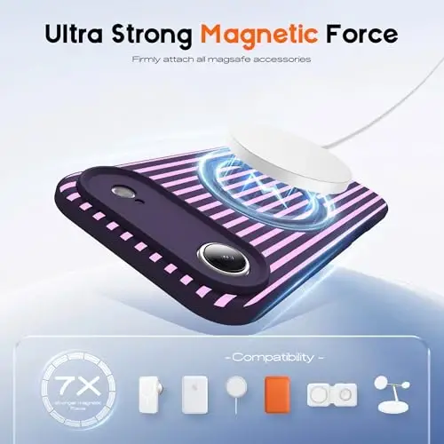 SKYLMW Compatible with iPhone Air Case with Magnetic Invisible Stand [Compatible with Mag-Safe][Cute Aesthetic Striped Pattern] Silicone 17 Air Phone Case for Women Men 6.5