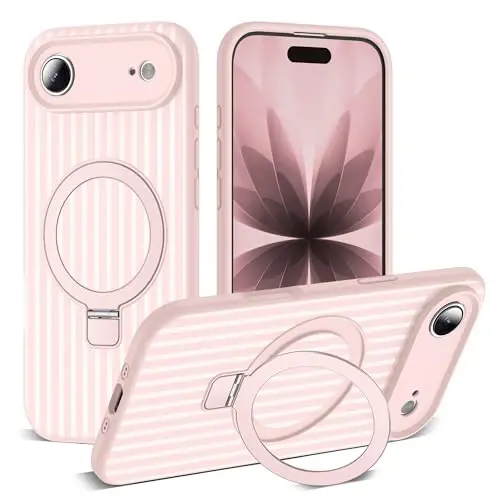 SKYLMW Compatible with iPhone Air Case with Magnetic Invisible Stand [Compatible with Mag-Safe][Cute Aesthetic Striped Pattern] Silicone 17 Air Phone Case for Women Men 6.5