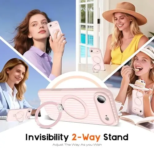 SKYLMW Compatible with iPhone Air Case with Magnetic Invisible Stand [Compatible with Mag-Safe][Cute Aesthetic Striped Pattern] Silicone 17 Air Phone Case for Women Men 6.5