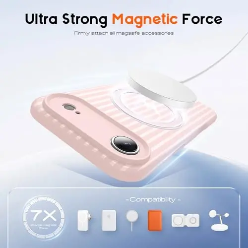 SKYLMW Compatible with iPhone Air Case with Magnetic Invisible Stand [Compatible with Mag-Safe][Cute Aesthetic Striped Pattern] Silicone 17 Air Phone Case for Women Men 6.5
