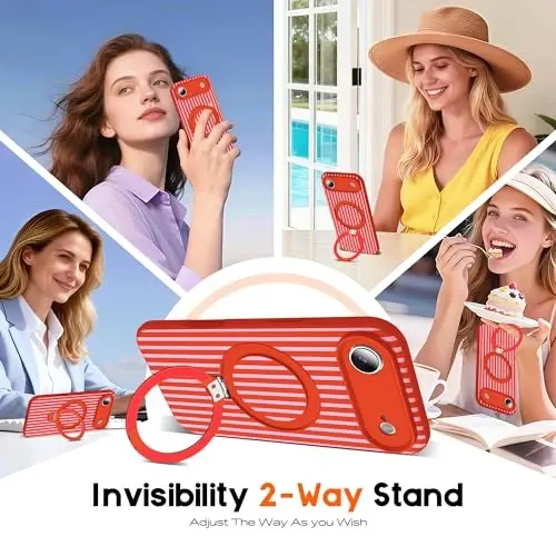 SKYLMW Compatible with iPhone Air Case with Magnetic Invisible Stand [Compatible with Mag-Safe][Cute Aesthetic Striped Pattern] Silicone 17 Air Phone Case for Women Men 6.5