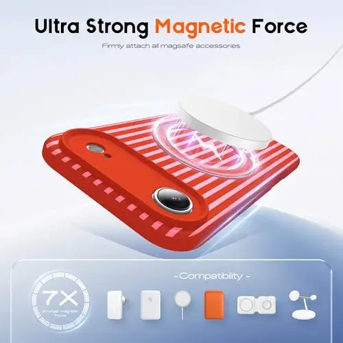 SKYLMW Compatible with iPhone Air Case with Magnetic Invisible Stand [Compatible with Mag-Safe][Cute Aesthetic Striped Pattern] Silicone 17 Air Phone Case for Women Men 6.5