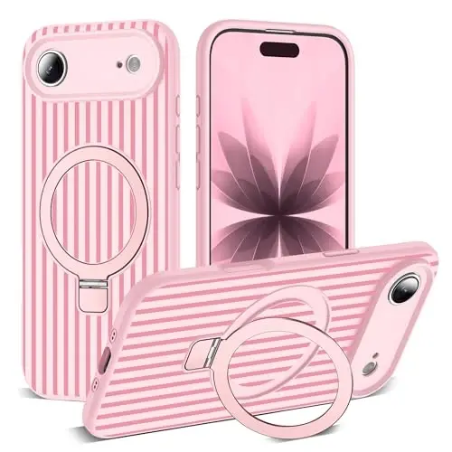 SKYLMW Compatible with iPhone Air Case with Magnetic Invisible Stand [Compatible with Mag-Safe][Cute Aesthetic Striped Pattern] Silicone 17 Air Phone Case for Women Men 6.5