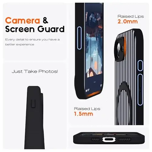 SKYLMW Compatible with iPhone 17E Case with Magnetic Invisible Stand [Compatible with Mag-Safe][Cute Aesthetic Striped Pattern] Silicone 17E Phone Case for Women Men 6.1