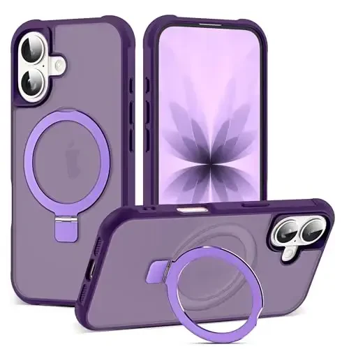 SKYLMW Phone case Compatible with iPhone 17 Case with Invisible Magnetic O-Ring Stand Military-Grade Translucent Phone Case for iPhone 17 6.3