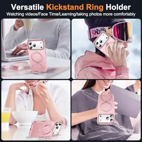 SKYLMW Phone Case Compatible with iPhone 17 Pro Case with Invisible Magnetic O-Ring Stand Military-Grade Phone Case for iPhone 17 Pro 6.3