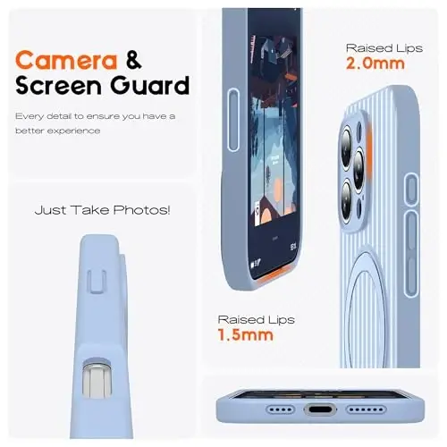 SKYLMW Совместим с чехлом для iPhone 16 Pro Max с магнитной невидимой подставкой [Совместимо с Mag-Safe] [Милый эстетичный полосатый узор] Силиконовый чехол для телефона 16 Pro Max для женщин и мужчин 6,9 дюйма, синий/белый - 4