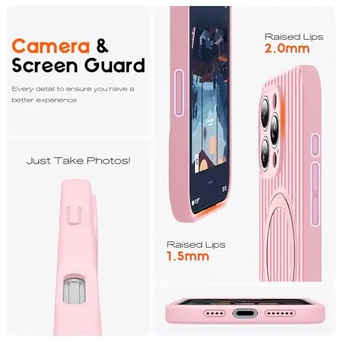 SKYLMW Совместим с чехлом для iPhone 16 Pro с магнитной невидимой подставкой [Совместимо с Mag-Safe] [Милый эстетичный полосатый узор] Силиконовый чехол для телефона 16 Pro для женщин и мужчин 6,3 дюйма, розовый/вишнево-красный - 4
