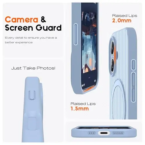 SKYLMW Совместим с чехлом для iPhone 16 с магнитной невидимой подставкой [Совместимо с Mag-Safe][Милый эстетичный полосатый узор] Силиконовый чехол для телефона 16 для женщин и мужчин 6.1