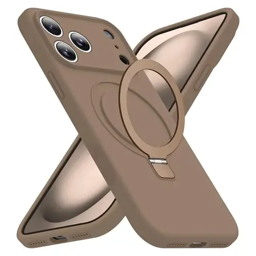 SKYLMW Совместим с чехлом для iPhone 17 Pro с магнитной невидимой подставкой, совместим с Mag-Safe, военными испытаниями на падение, ударопрочным силиконовым чехлом для телефона 17 Pro для женщин и мужчин 6,3 дюйма, коричневый 